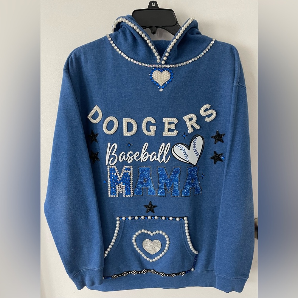 Dodgers Blue Baseball Hoodie Upcycled Custom Designed Women's Size Large